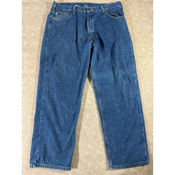 Carhartt Mens Relaxed B172 DST Denim Jeans Straight Leg Flannel Lined Blue 38x30 - Picture 2 of 11